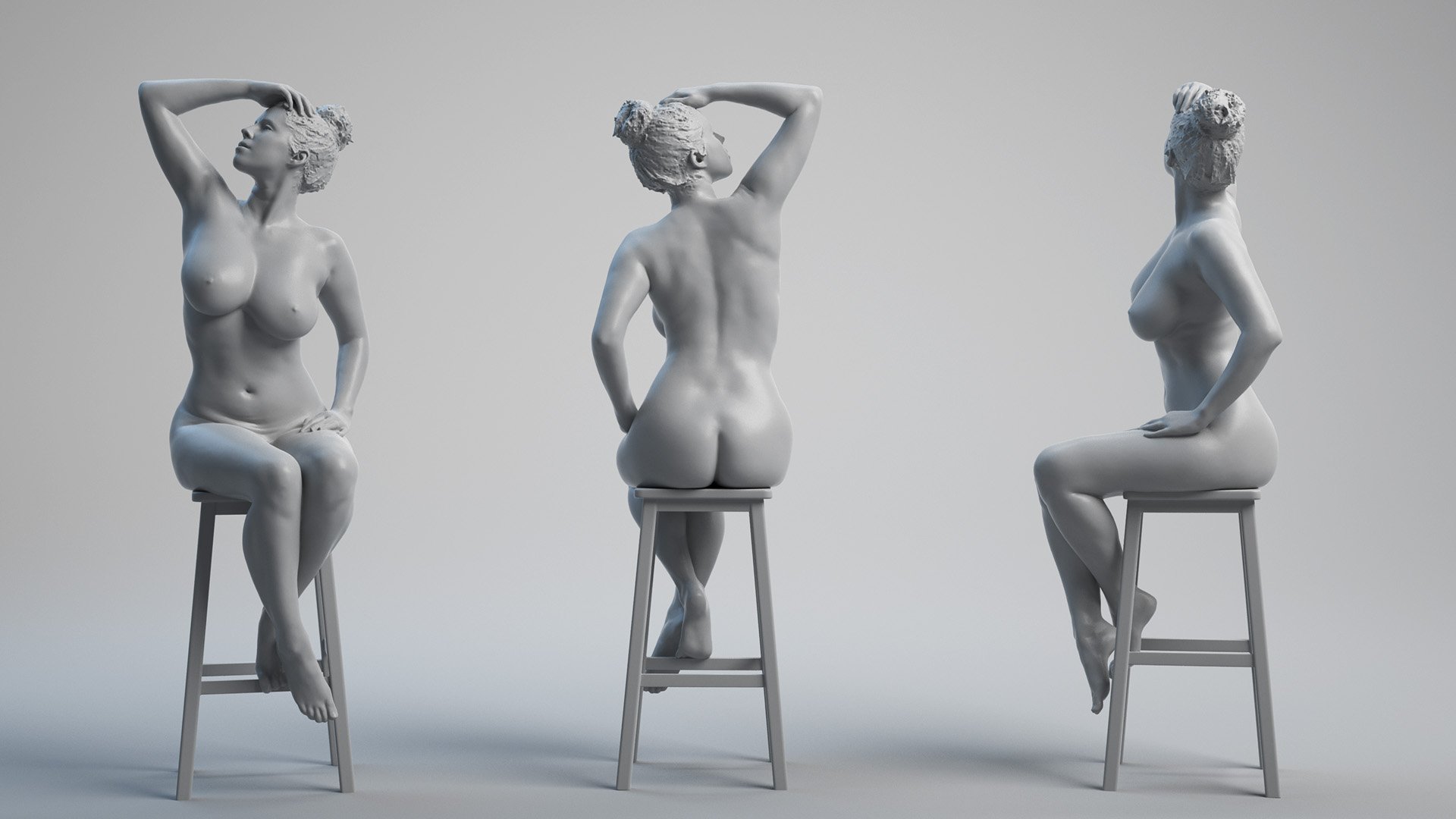 Naked Female 3D Body Arm Chair Seat Pose